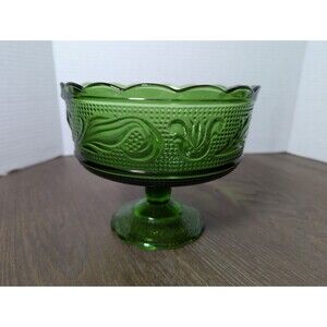 VTG EO Brody Co M6000 Green Glass Pedestal Candy Dish Fruit Bowl Made In USA